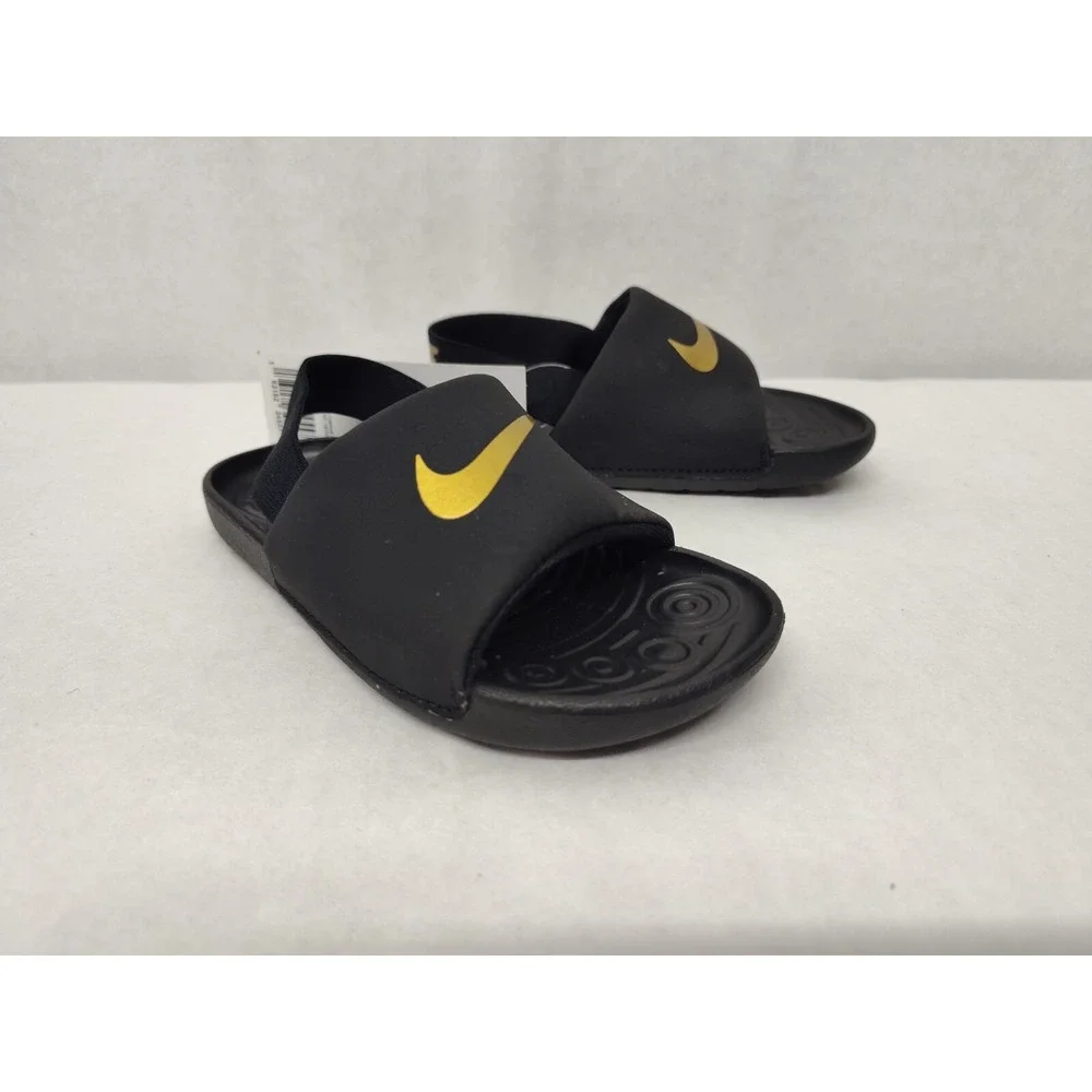 Nike Toddler Kawa Slides Sandals BV1094-003 Black Metallic Gold Sz 10